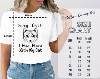 Sorry I Can't I Have Plans With My Cat T-Shirt, Funny Cat Lover Tee, Unisex Cat Graphic Shirt, Pet Owner Casual Wear, Gift Idea