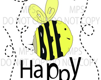 BEE Happy - Cute Hand drawn  digital file  PNG, svg, ai, pdf files for cricut, digital files, digital download