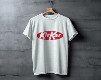 Novelty Candy Logo T-Shirt, Classic KitKat Brand Graphic Tee, Red and White Casual Top, Unisex Shirt Gift for Chocolate Lovers