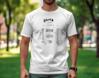 Vintage Guitar Patent Print T-Shirt, Classic Gibson Les Paul Diagram Tee, Musician Gift Idea, Unisex Apparel, Collector Shirt