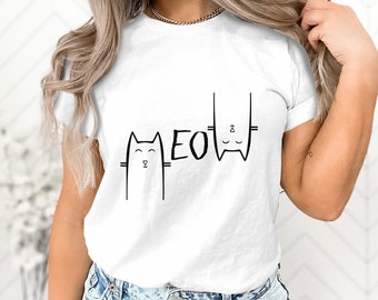 Cute Cat EO Graphic Tee | Unisex T-Shirt | Casual Cat Lover Shirt | Illustrated Kitten Design | Hipster Style Top | Gift for Cat Owners