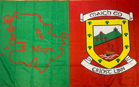 Crested Irish Gaelic Football Hurling Mayo GAA Official Flag 12x18″ With Stick 