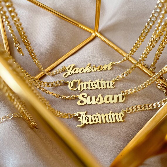 14k Gold Necklace With Name Personalized Name Necklace Etsy
