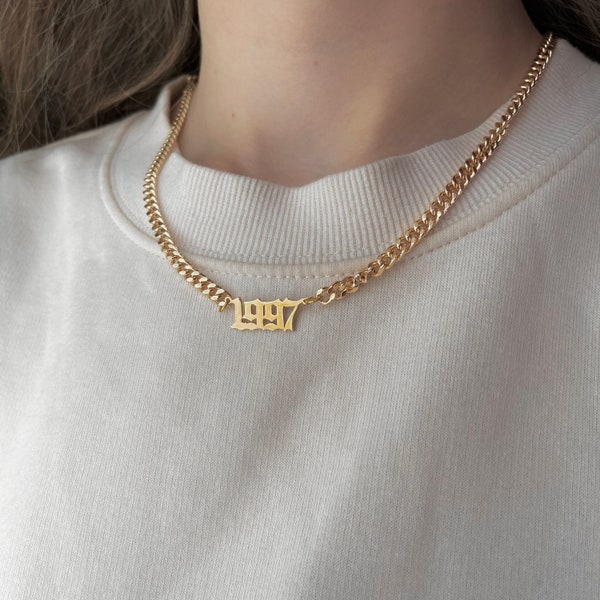 Custom Year Necklace, Birth Year Necklace, Personalized Date Necklace, Gold Year Necklace, Number Necklace