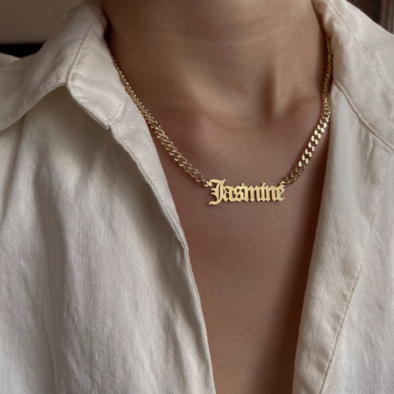 14K Gold Name Necklace Cuban Chain 