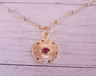 Necklace with Red Evil Eye Charm Pendant