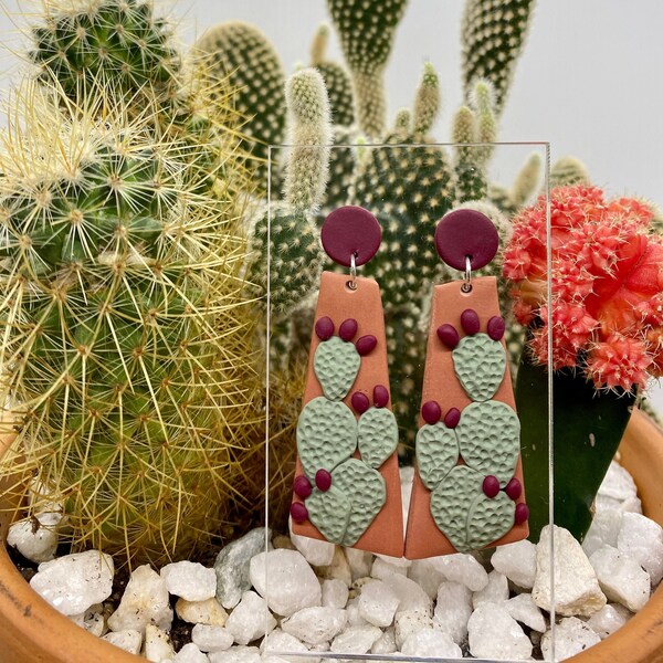 Pendientes de arcilla polimérica / Cactus de pera espinosa / Rosa polvorienta