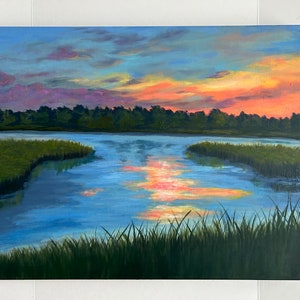 Green valley Painting, Original oil painting, Home Decor, Wall Decor, Landscape, Original art on canvas, 24x30 , Sunset, RubiArtCreations.