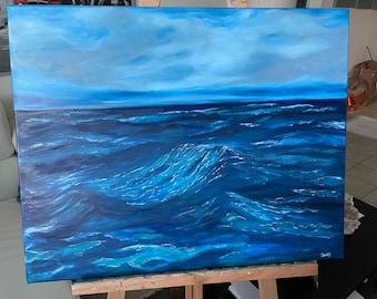 Original Ocean Oil Painting on Canvas, Coastal Beach Artwork