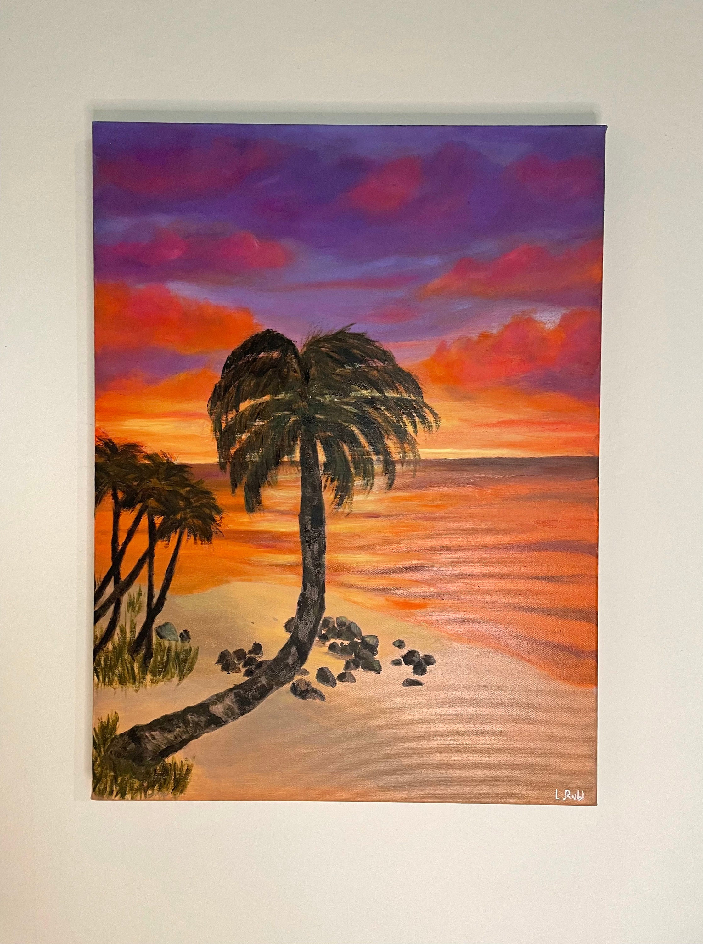 Sunset Palm Tree Seascape Oil Painting on Canvas (18x24) - Etsy
