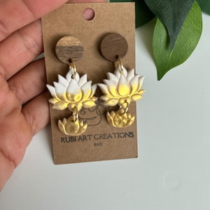 Lotus flower earrings |Clay earrings |Lightweight earrings|Hypoallergenic earrings |Stainless Steel earrings |Handmade earrings|Gift for her