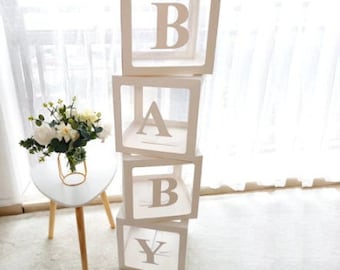 Baby Boxes for Baby Shower Gender Reveal | Balloon Decorations Clear Boxes with Letters "Baby", Boy or Girl Personalized Block Party Decor
