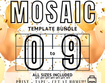 Mosaic from balloons, all numbers, BUNDLE, tall number template, 1ft, 2ft, 3ft, 4ft, 5ft, 6ft, 7ft, all sizes, PDF, instant download