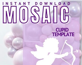 Cupid Balloon Mosaic Template for Valentines Day Party Backdrop, Red Pink Balloon Love Wall with Step by Step How To Instructions