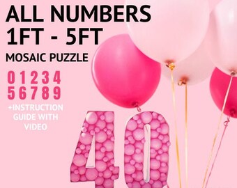 5ft 4ft 3ft 2ft 1ft Mosaic Tous les numéros 0-9 des ballons | Tutoriel vidéo bonus et guide d'instructions !!