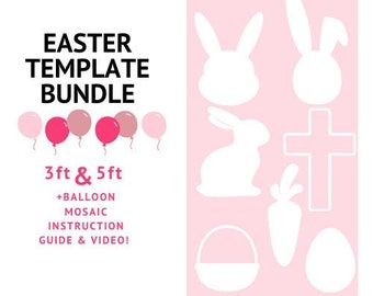 Easter Bunny Bundle Mosaic from Balloons | 3ft - 5ft Puzzle | Easter Bunny Rabbit, Cross, Egg, Basket, Carrot Template, Bunny Balloons