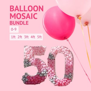 Mosaico de 1 pie a 5 pies Todos los números del 0 al 9 de globos / Paquete de plantillas de 50 globos / Marco de mosaico / Video tutorial incluido - ¡DESCARGA INSTANTÁNEA!