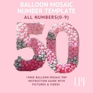 Mosaic All 0-9 Numbers Balloon Template 1ft-5ft Large Marquee from Balloons, Birthday, Size 5ft, Digital Download PDF for DIY Party Backdrop