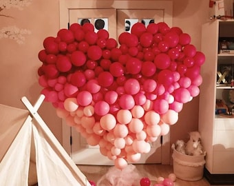 Heart Balloon Mosaic Template for Valentines Day Party Backdrop, Red Pink Balloon Love Wall with Step by Step How To Instructions