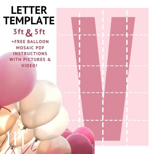 Balloon Mosaic Letter V Shadow Box Template DIY Party Setup Instant Download Step by Step How To Instructions PDF for Large Party Backdrop