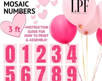 Mosaïque de 3 pieds / 36 « de haut Tous les chiffres |  0 1 2 3 4 5 6 7 8 9 | | de modèle de bulle | de cadre géant Guide d’instructions GRATUIT pdf - TÉLÉCHARGEMENT INSTANTANÉ!