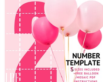 5FT 4FT 3FT 2FT 1FT Balloon Mosaic Number 2 Shadow Box Template Instant Download Step by Step How To Instructions PDF for Party Backdrop