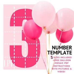5FT 4FT 3FT 2FT 1 FEET Balloon Mosaic Number 3 Giant Number Shadow Box Template Instant Download How To Instructions PDF for Party Backdrop