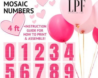 4FT/48 » Tall Mosaic Tous les nombres |  0 1 2 3 4 5 6 7 8 9 | Modèle de ballon | Cadre géant | Guide d’instructions gratuit pdf - TÉLÉCHARGEMENT INSTANTANÉ!