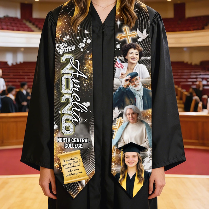 Custom In Loving Memory Graduation Stole, Personalized Class of 2026 Sash, Photo Tribute