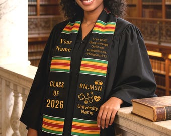Custom Kente Graduation Stoles,Black American Nurse Graduation Sash, African Grad Stole