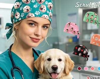 Personalized Photo Scrub Cap, Custom Pet Face Scrub Hat, Surgical Hats, Veterinary Nurse Gift