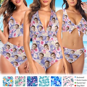 Personalized Photo Swimsuit with Faces, Custom Couple Swimwear with Face, Custom Men Beach Shorts,Wedding Onepice Swimsuit, Face Bucket Hat