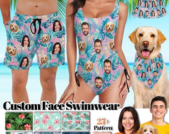 Custom Swimsuit With Face, Personalized Match Swimwear, Custom Face on Beach Shorts, Couple Matching Swimsuit with Photo, Summer Beach Party