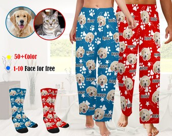 Custom Pajamas With Dog, Custom Pajamas Pants, Personalized Pajamas with Picture, Custom Pajamas Pet Face & Name, Face Pajamas For Woman Men