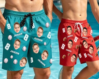 Custom Ball Beach Shorts, Personalized Softball/Basketball Swim Trunks, Sports Team Swim Shorts