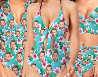 Custom Face Swimsuit: Personalized Hawaiian Swimwear with Photo, Bridal Party Bathing Suit