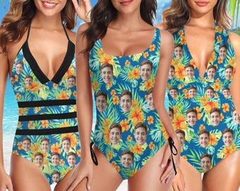 Custom Face Swimsuit, Personalized Couple Swimwear with Photo, Custom Face Swimtrunks, Custom Swimsuit Bikini For Woman,Bachelor Party  Gift