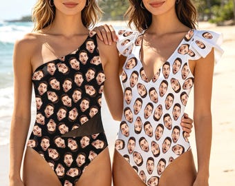 Custom Face One Piece Swimsuit, Personalized Photo Bikini, Honeymoon Beachwear, Bachelorette Party