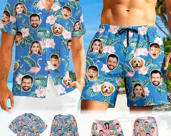 Custom Face Hawaiian Shirt, Swim Trunks & Sarong: Personalized Bachelor Party Gift
