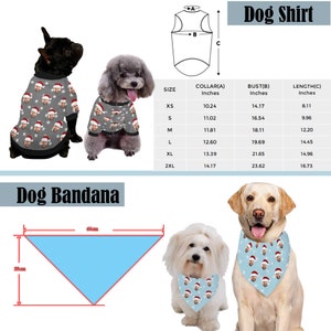 K&ouml;nnte beinhalten: Eine Gr&ouml;&szlig;entabelle f&uuml;r Hundehemden und Bandanas. Die Tabelle zeigt die Ma&szlig;e in Zoll f&uuml;r Halsumfang, Brustumfang und L&auml;nge. Die Tabelle ist mit den Gr&ouml;&szlig;en XS, S, M, L, XL und 2XL beschriftet. Das Bild zeigt auch einen Hund, der ein Bandana tr&auml;gt, und einen Hund, der ein Hemd tr&auml;gt.