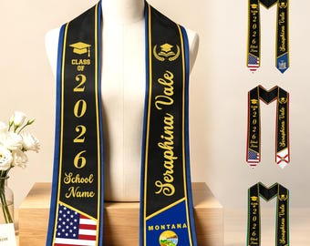 Personalized Flag Graduation Stole, Custom Two Flags Sash, Custom Your State, Gifts for graduates