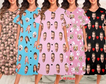 Custom Face Pajama Dress: Personalized Photo Nightgown, Pajamas with Picture, Mother's Day Gift
