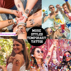Pu&ograve; includere: Un set di tatuaggi temporanei con vari disegni, tra cui un cane, un cuore con un viso e il testo "Poppy" e "My heart was taken". I tatuaggi sono mostrati sulle braccia e sulle gambe delle persone. L'immagine include anche una sovrapposizione di testo che dice "More Styles Temporary Tattoo".