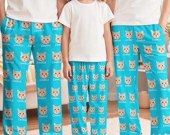 Personalized Family Pajamas : Custom Dog Cat Face Pajama Trousers