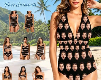 Personalized Face Swimsuit, Custom Photo Bikini, Bachelorette Party Swimwear, Couple Swimwear