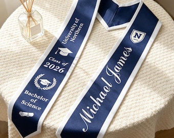 Custom Graduation Stole, Personalized Name Logo Sash, Class of 2026, Gifts for graduates