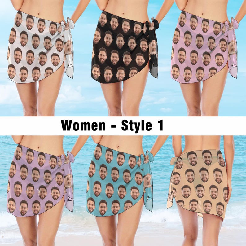 Custom Face Beach Sarong Wrap: Personalized Photo Swimsuit Cover-Up zdjęcie 4