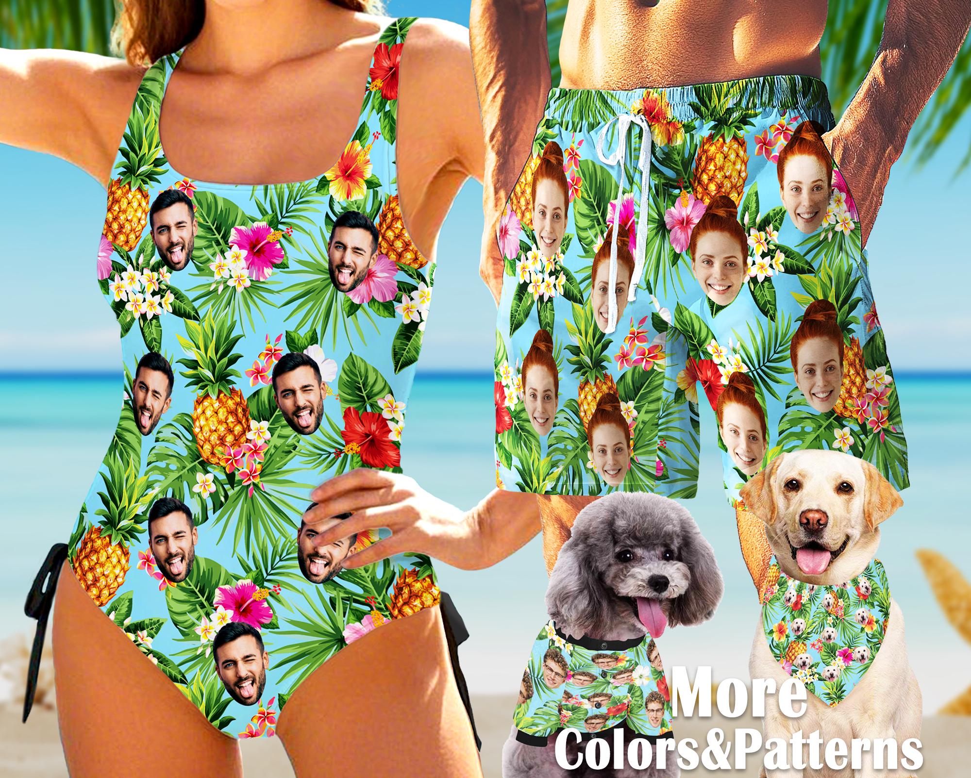 Personalized Face Swimsuit Swim Trunks, Custom Face Bathing Suit, Face Dog Bandana, Couple Matching Swimsuit, Face Bucket Hat, Beach Party