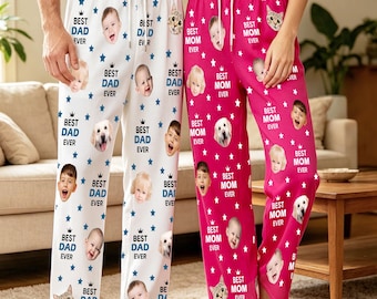 Personalized Pajama Pants with Faces, Custom Face Pajamas for Dad Mom Grandparents, Birthday Gifts