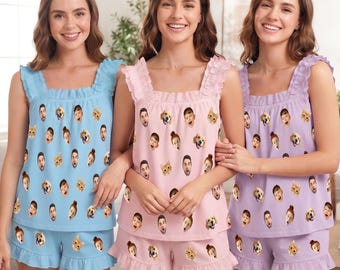 Personalized Photo Pajama Set, Custom Face Sleepwear, Bachelor Party Pajamas, Gifts for Wife
